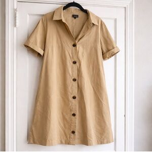 Who What Wear Khaki Button-Front Trapeze Dress